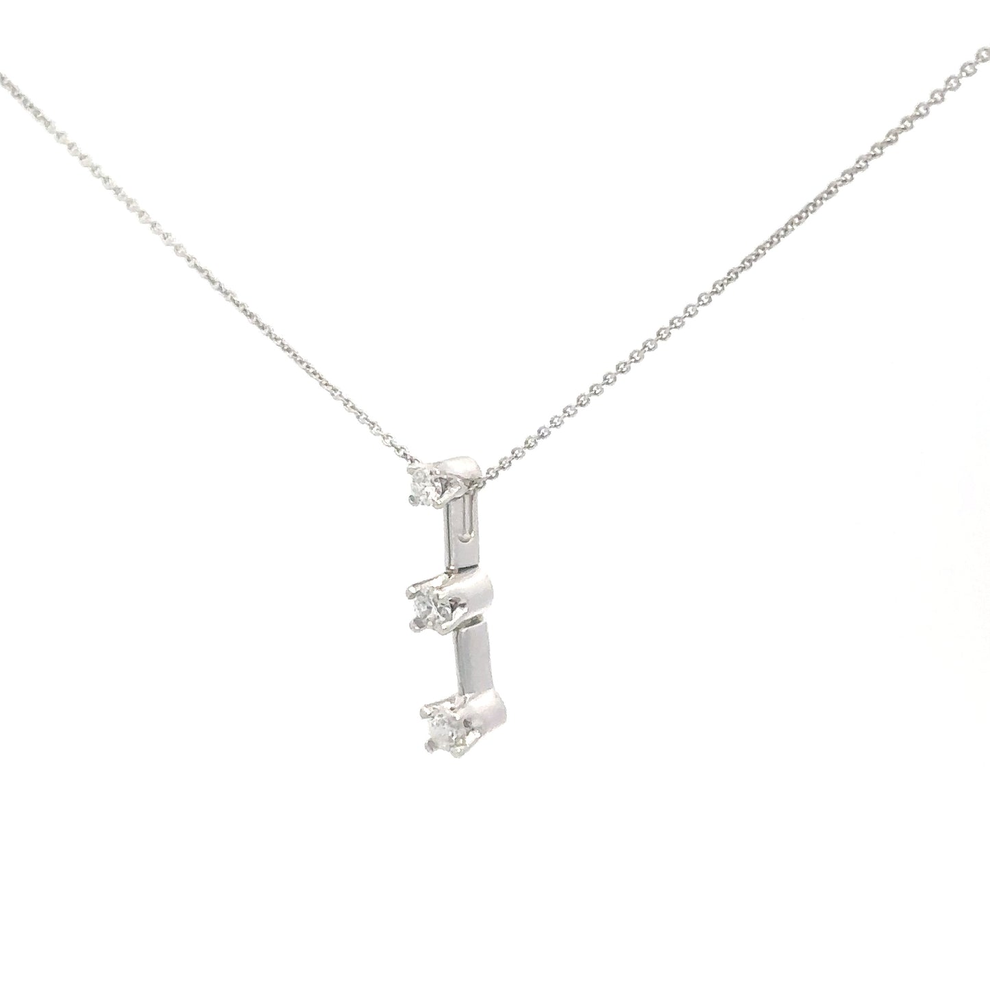 14k White Gold 3 Round Diamond Past Present Future Pendant
