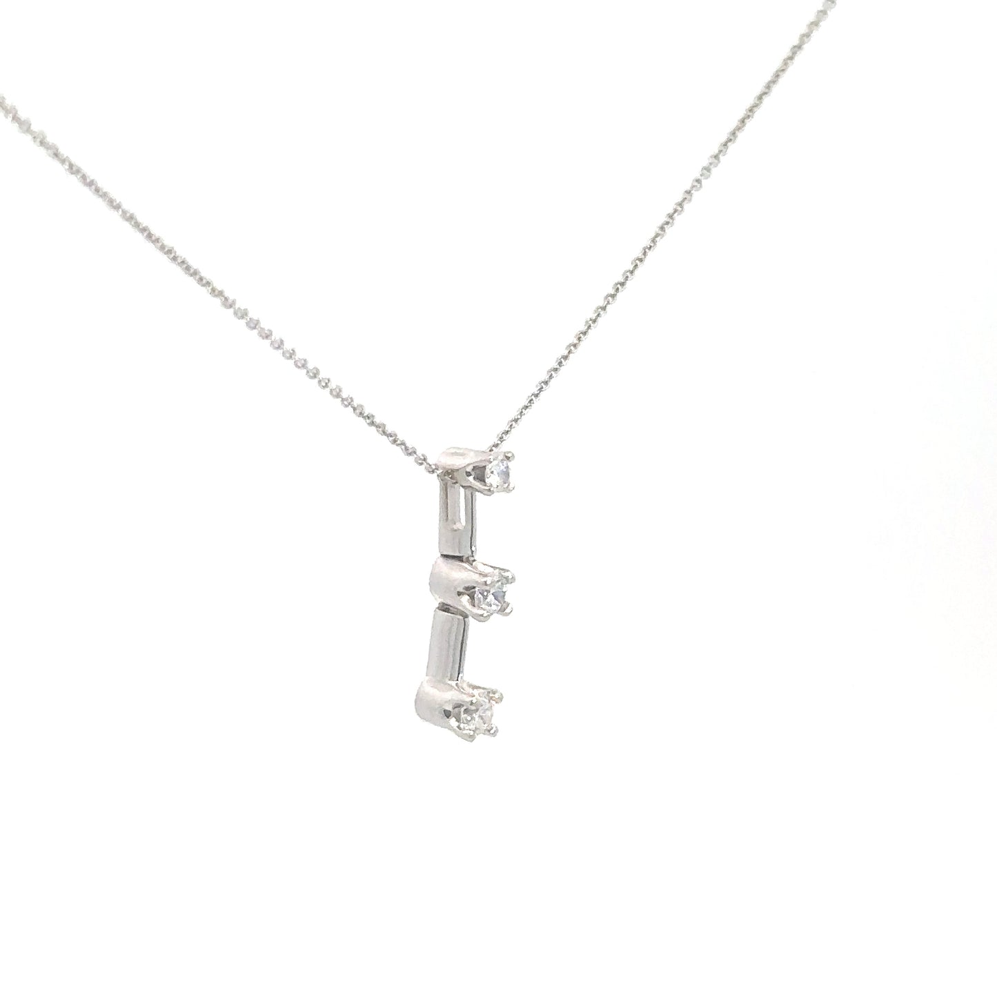 14k White Gold 3 Round Diamond Past Present Future Pendant