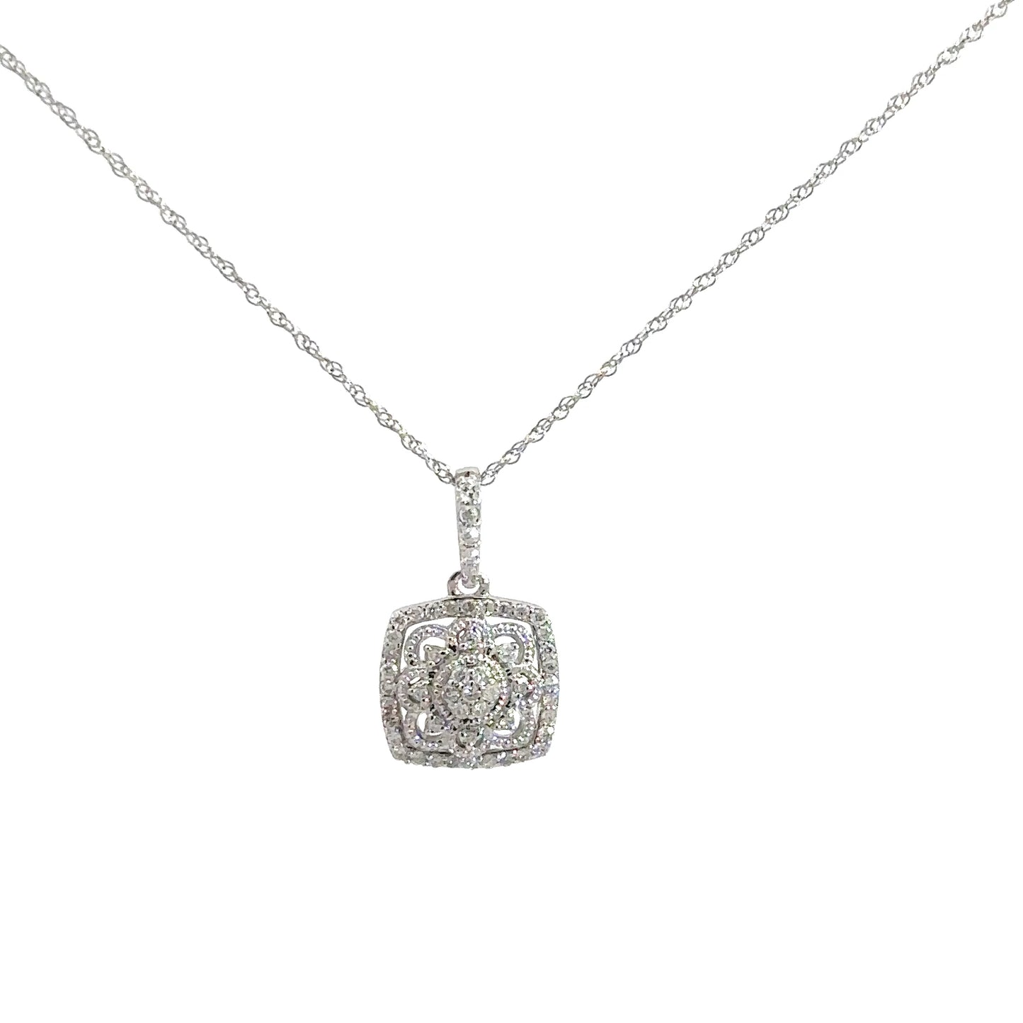 14k White Gold Diamond Vintage Pendant .20cttw