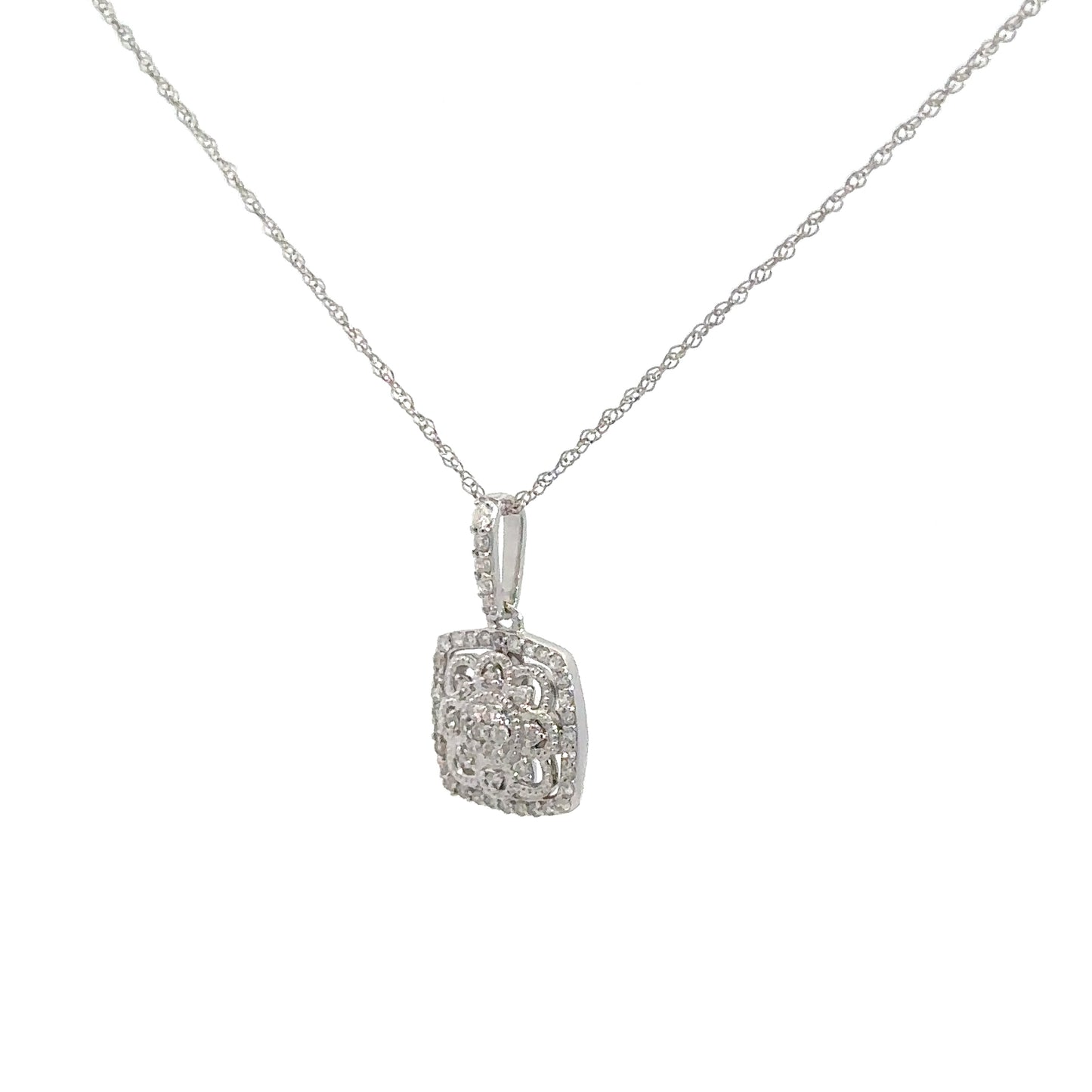 14k White Gold Diamond Vintage Pendant .20cttw