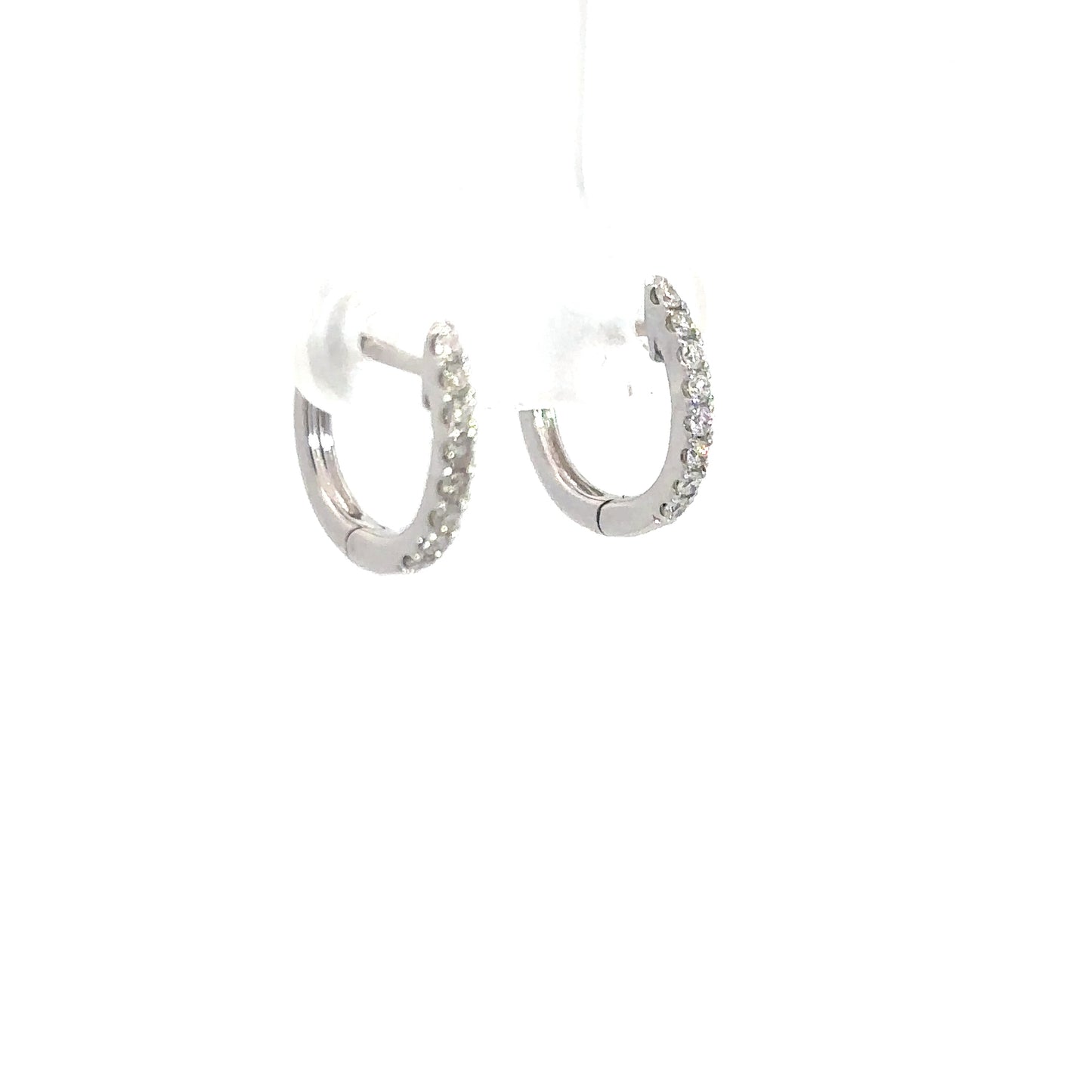 14k White Gold Diamond Huggie Earrings