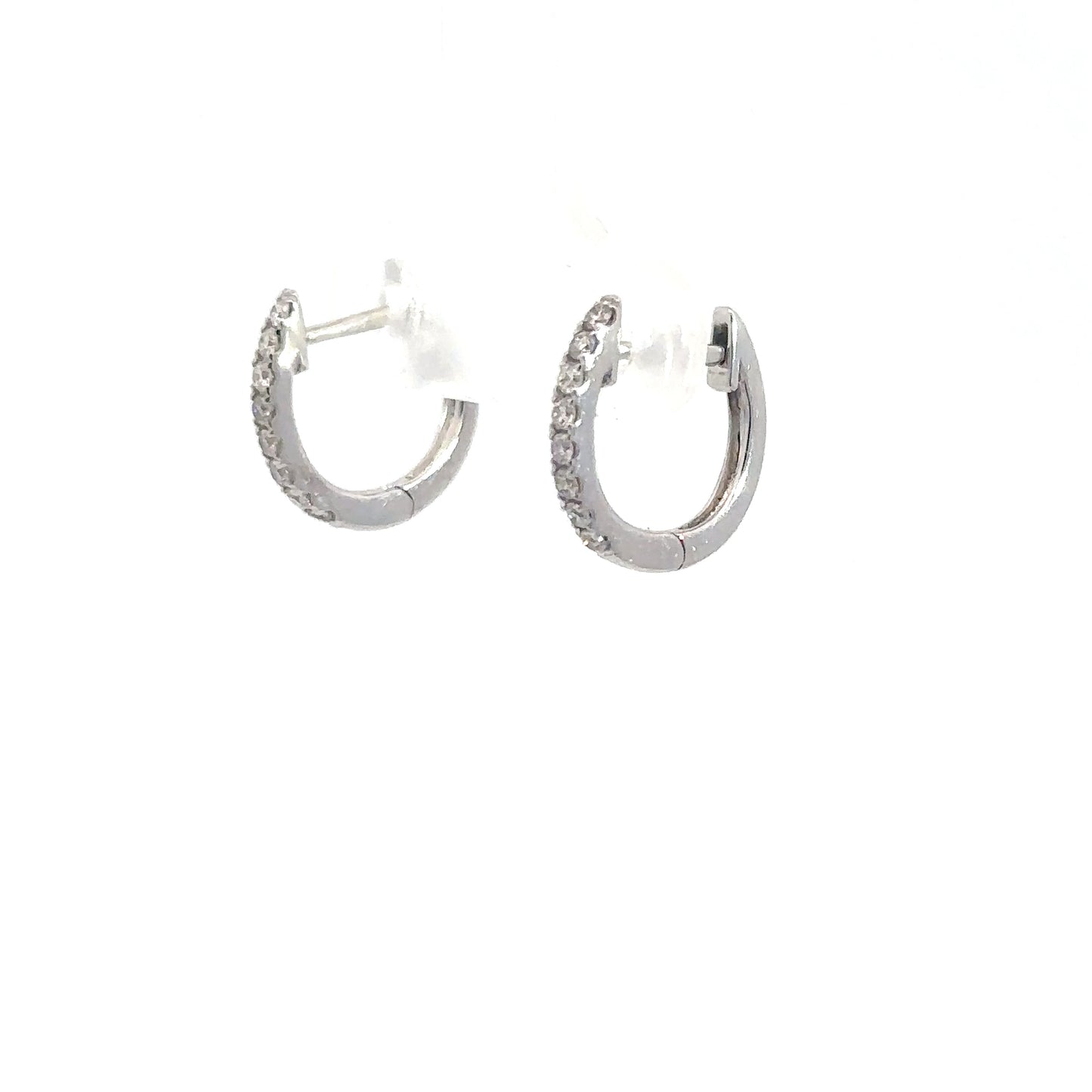 14k White Gold Diamond Huggie Earrings