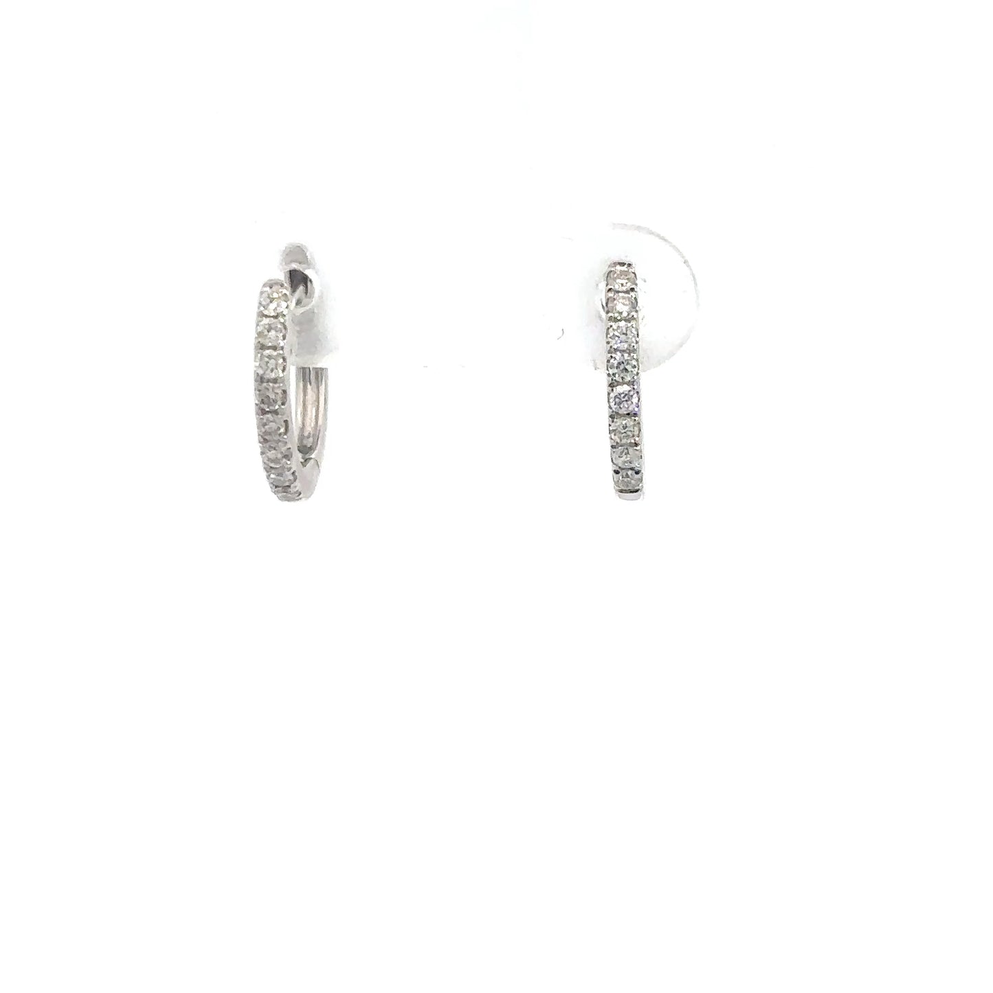 14k White Gold Diamond Huggie Earrings