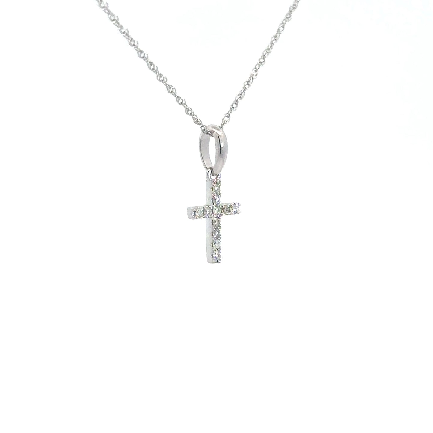 14k White Gold Diamond Cross