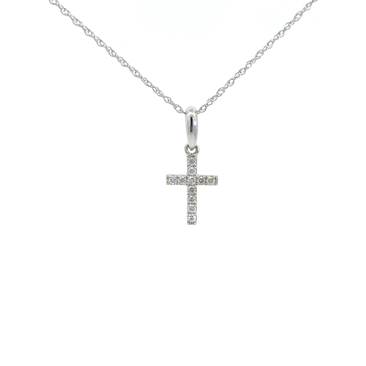 14k White Gold Diamond Cross