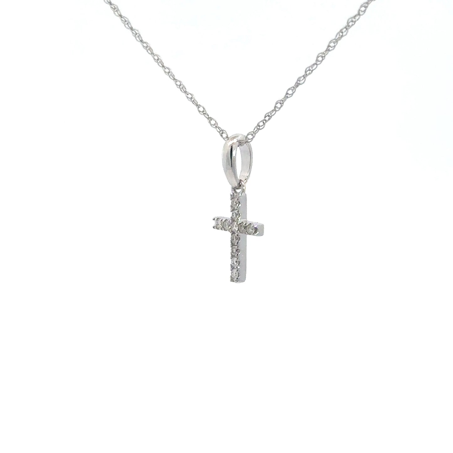 14k White Gold Diamond Cross