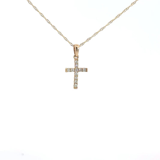 14k Yellow Gold Diamond Cross