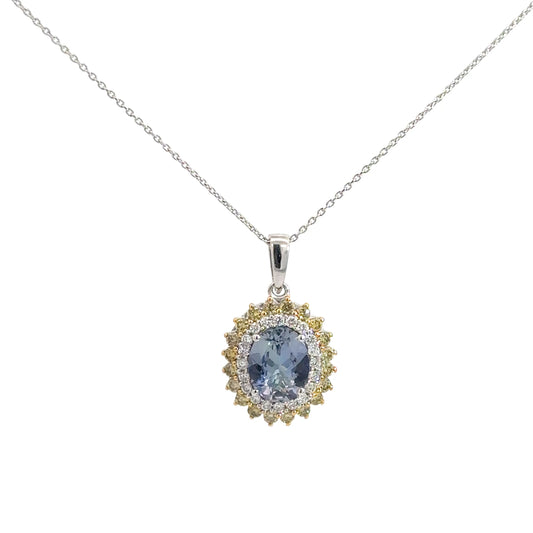 14k White Gold Tanzanite & Yellow/White Diamond Pendant