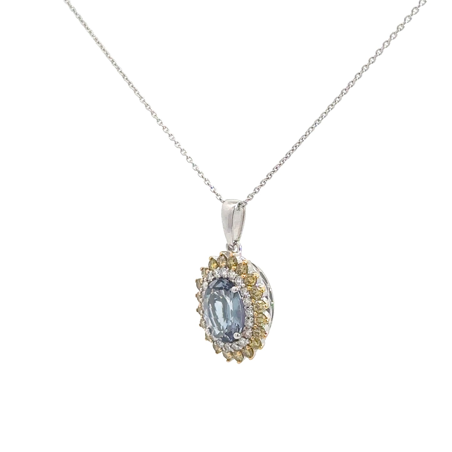 14k White Gold Tanzanite & Yellow/White Diamond Pendant