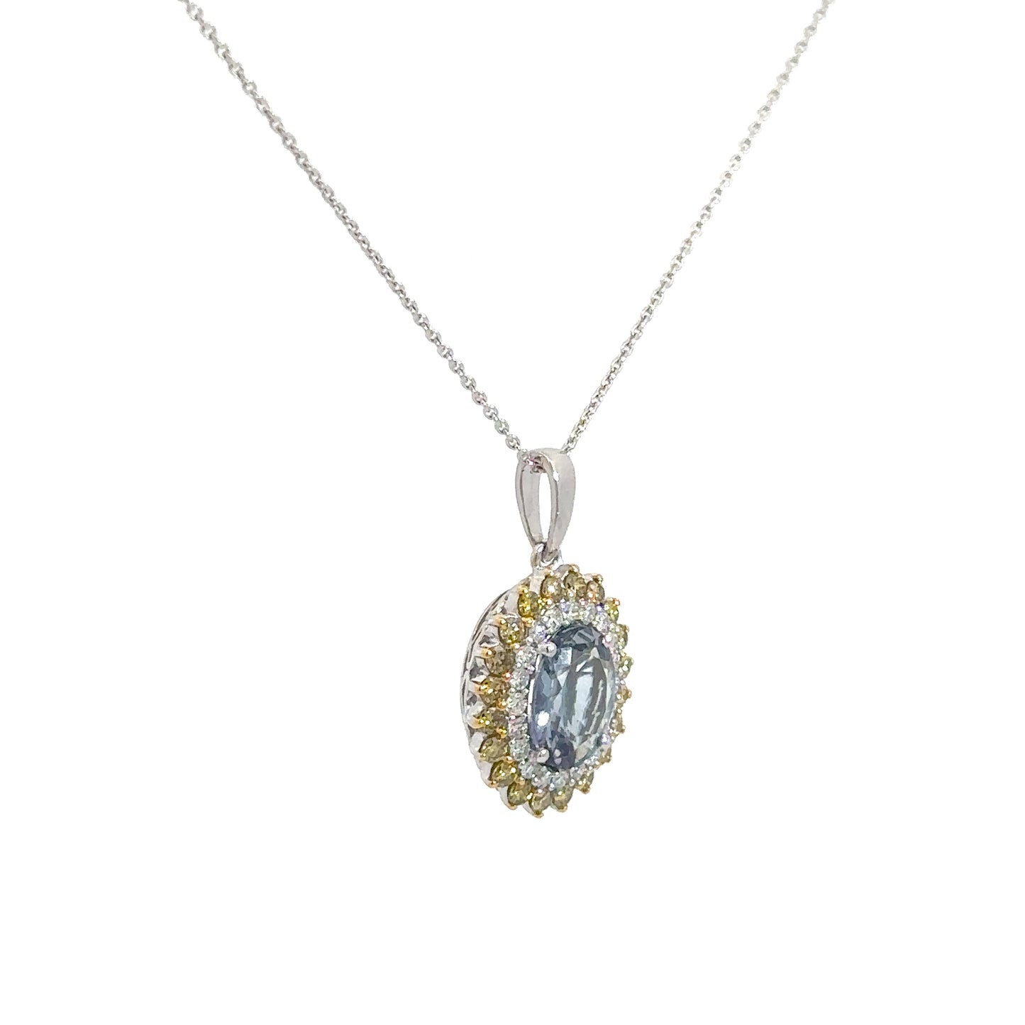 14k White Gold Tanzanite & Yellow/White Diamond Pendant