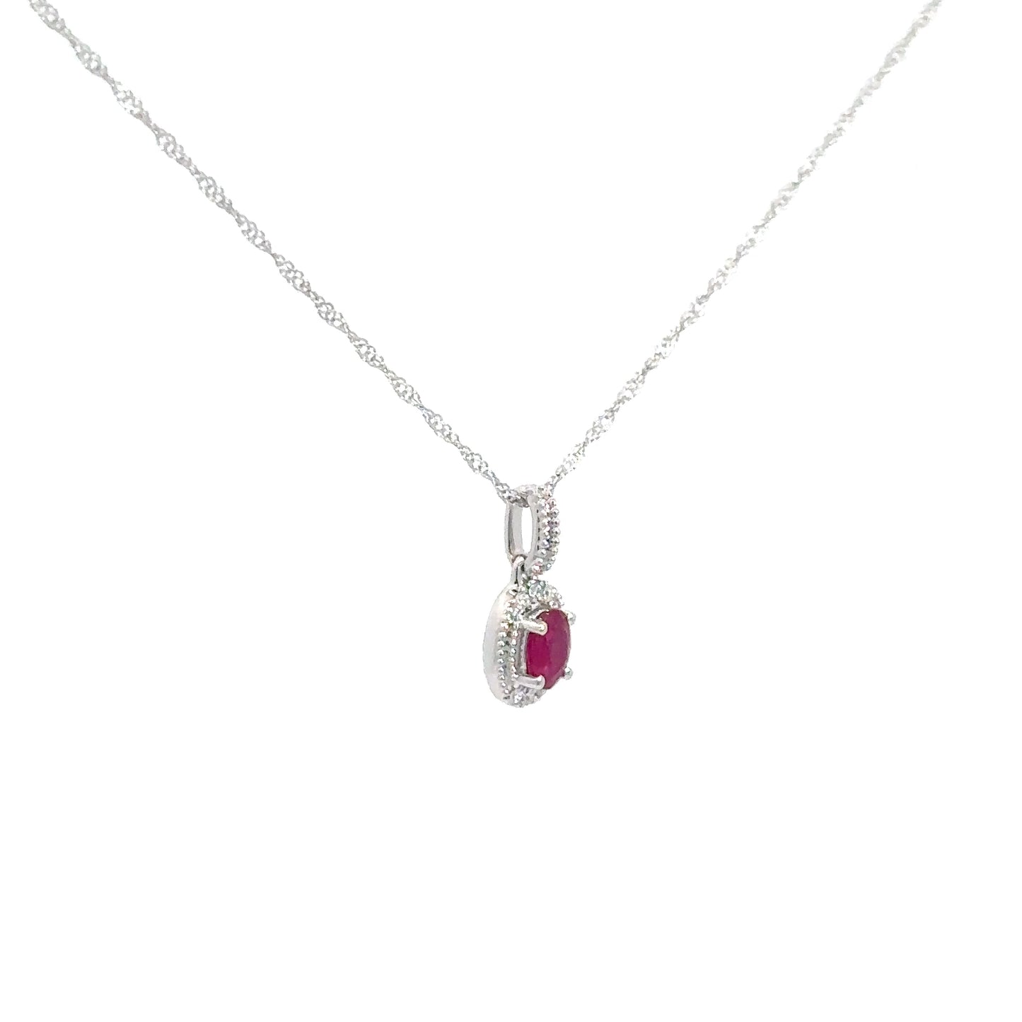 14k White Gold Ruby & Diamond Pendant .03cttw