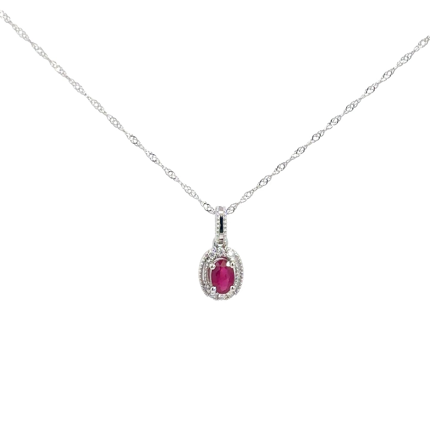 14k White Gold Ruby & Diamond Pendant .03cttw