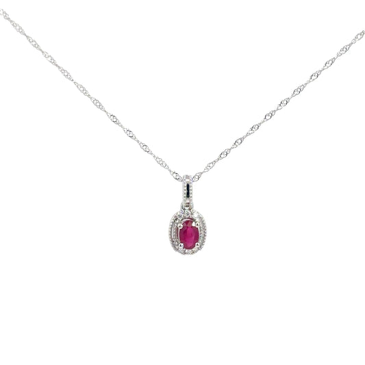 14k White Gold Ruby & Diamond Pendant .03cttw