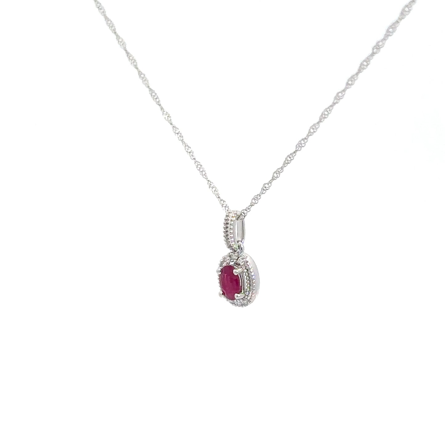 14k White Gold Ruby & Diamond Pendant .03cttw