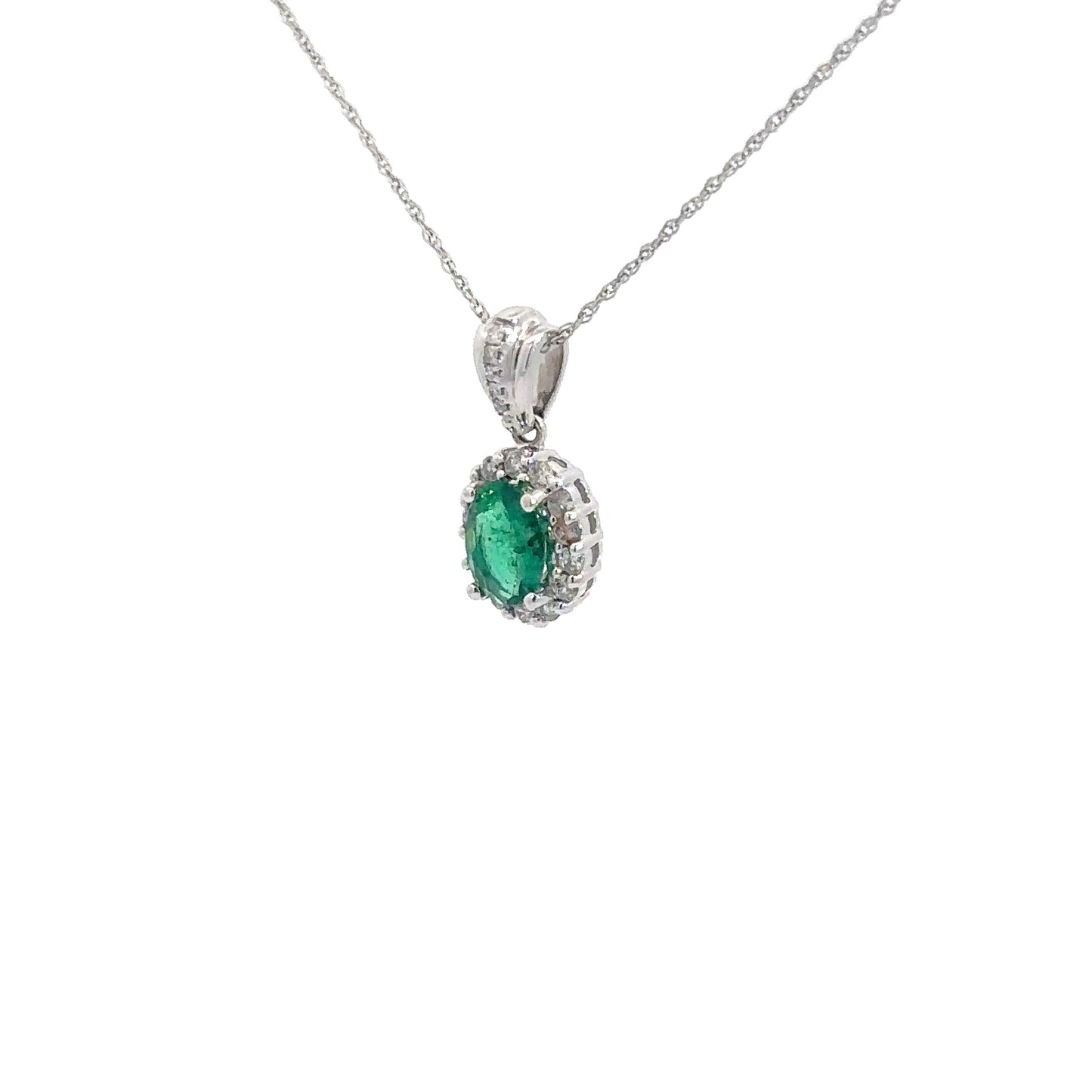 14k Emerald & Diamond Pendant .25cttw