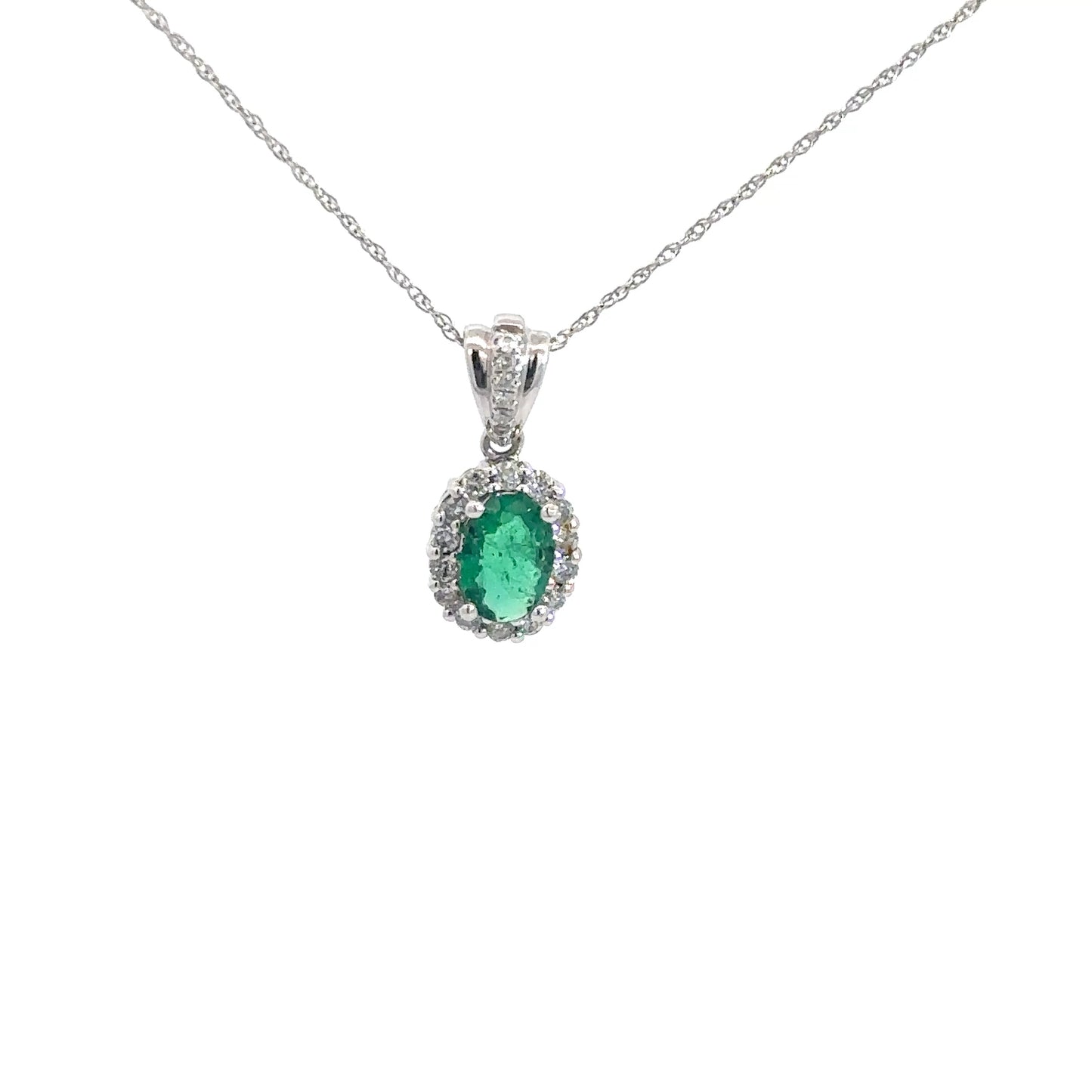 14k Emerald & Diamond Pendant .25cttw