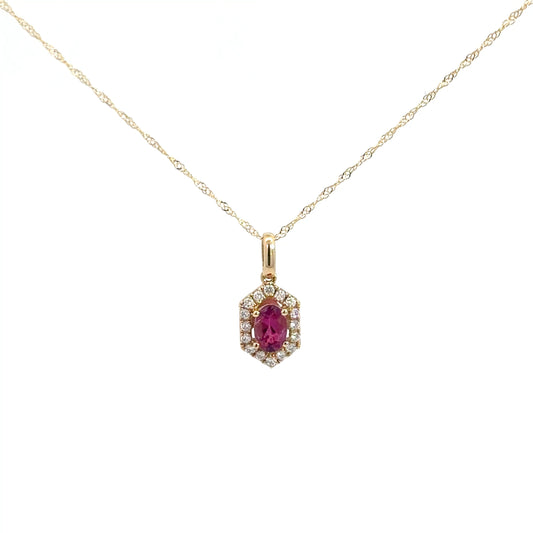 14k Yellow Gold Diamond & Rubellite Pendant .14cttw