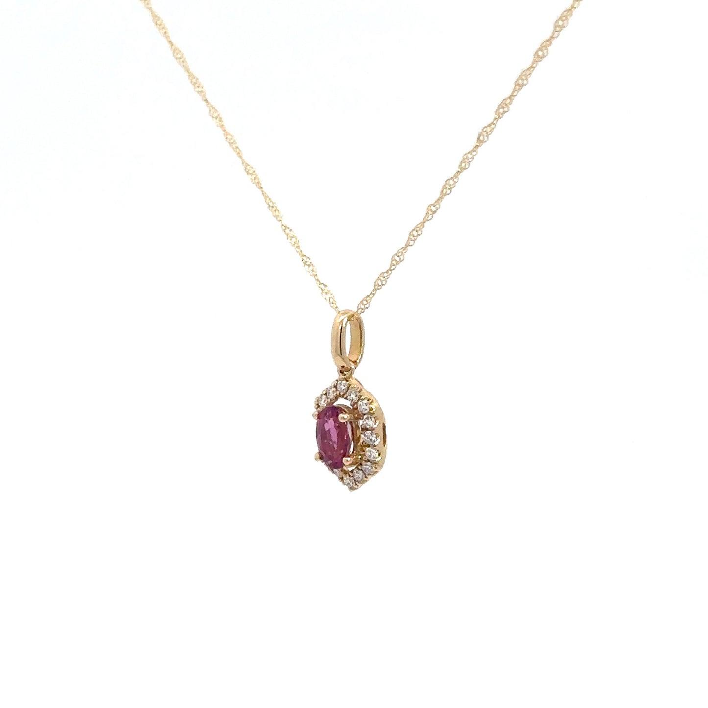 14k Yellow Gold Diamond & Rubellite Pendant .14cttw