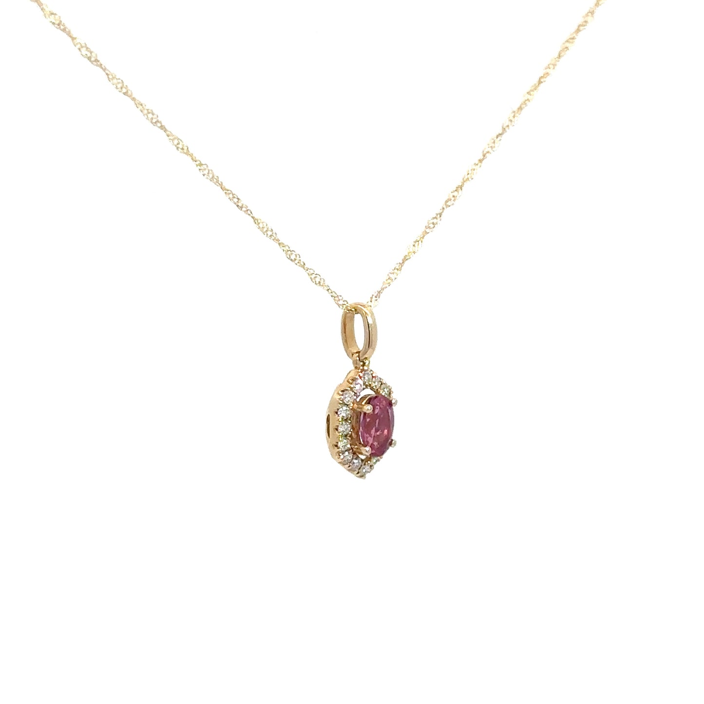 14k Yellow Gold Diamond & Rubellite Pendant .14cttw