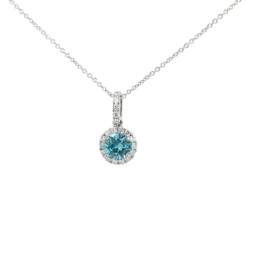 14k White Gold Blue Zircon & Diamond Pendant