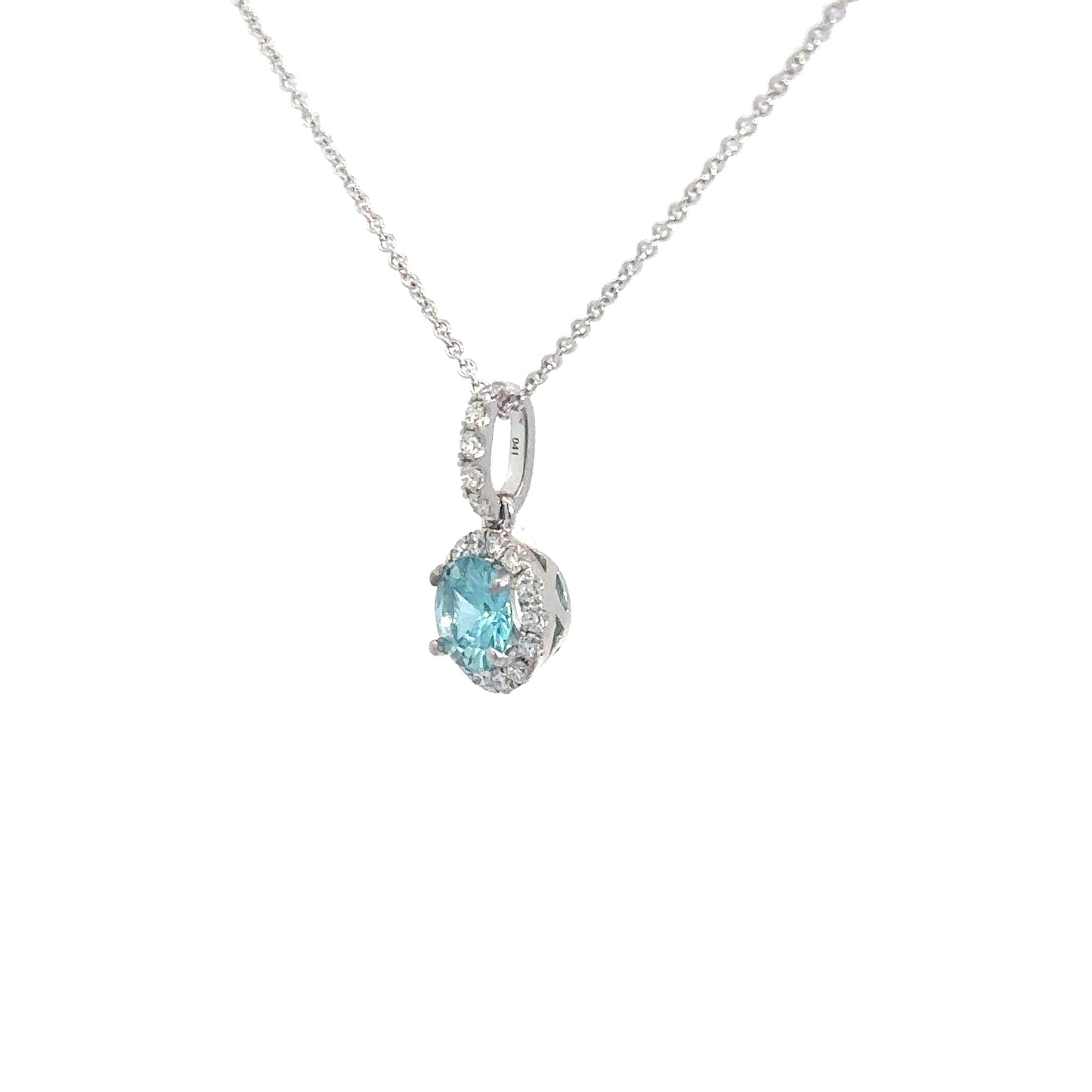 14k White Gold Blue Zircon & Diamond Pendant