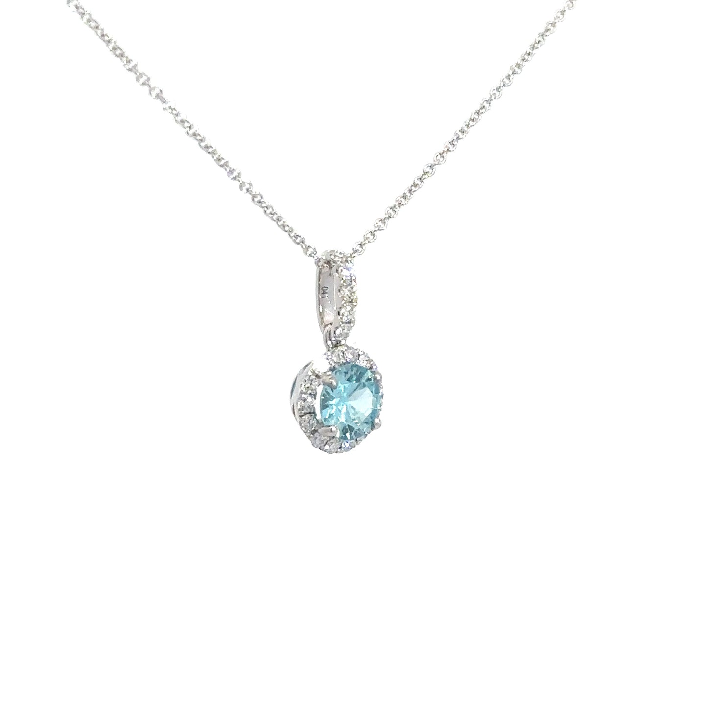 14k White Gold Blue Zircon & Diamond Pendant