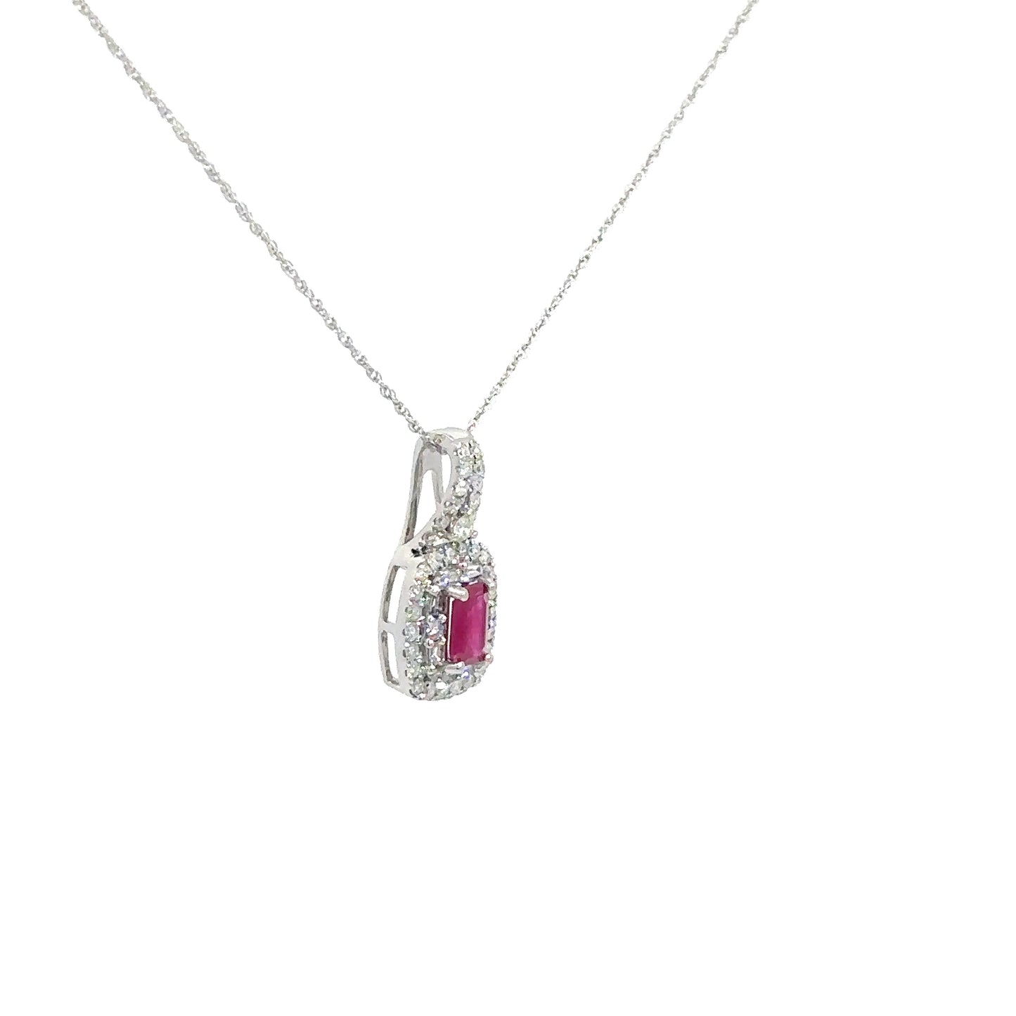 14k White Gold Ruby & Diamond Pendant 3/8cttw