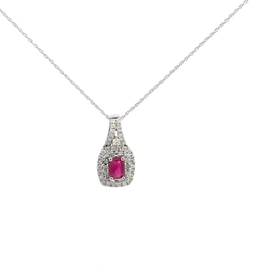 14k White Gold Ruby & Diamond Pendant 3/8cttw