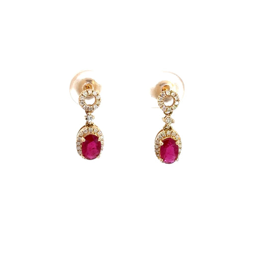 Lady's 14k Yellow Gold Diamond & Ruby Earrings