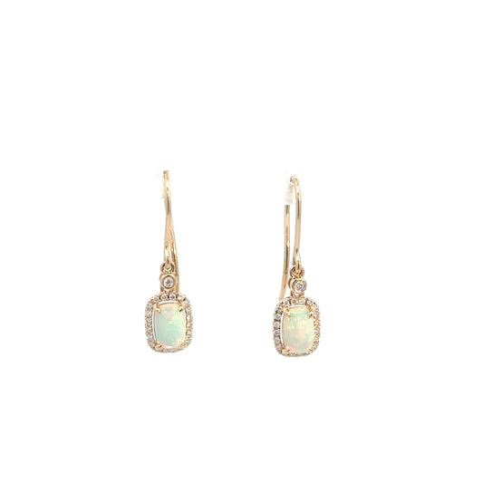 14k Yellow Gold Opal & Diamond Earrings