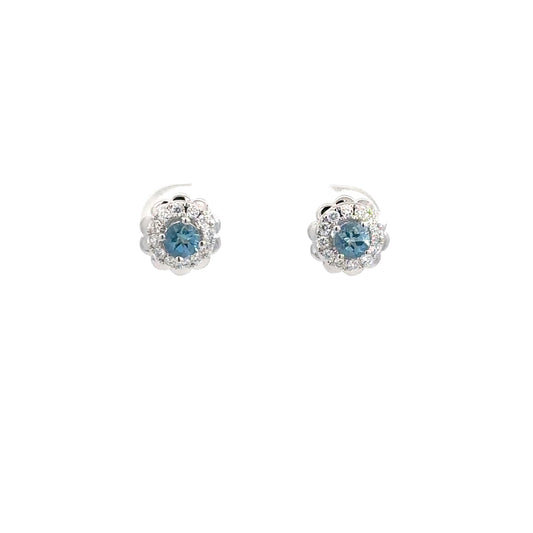 14k White Gold Aquamarine & Diamond Earrings 1/5cttw