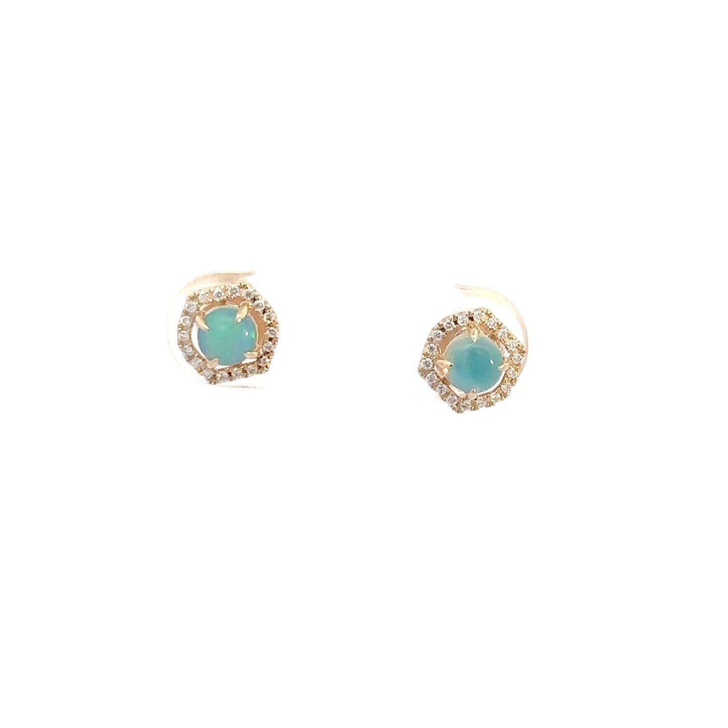 14k Yellow Gold Diamond & Opal Earrings