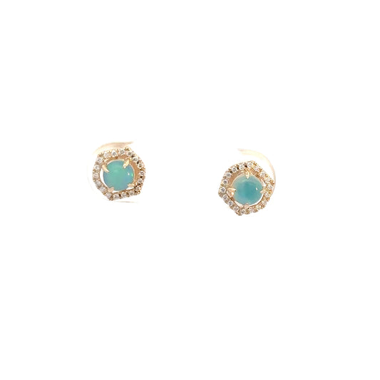 14k Yellow Gold Diamond & Opal Earrings