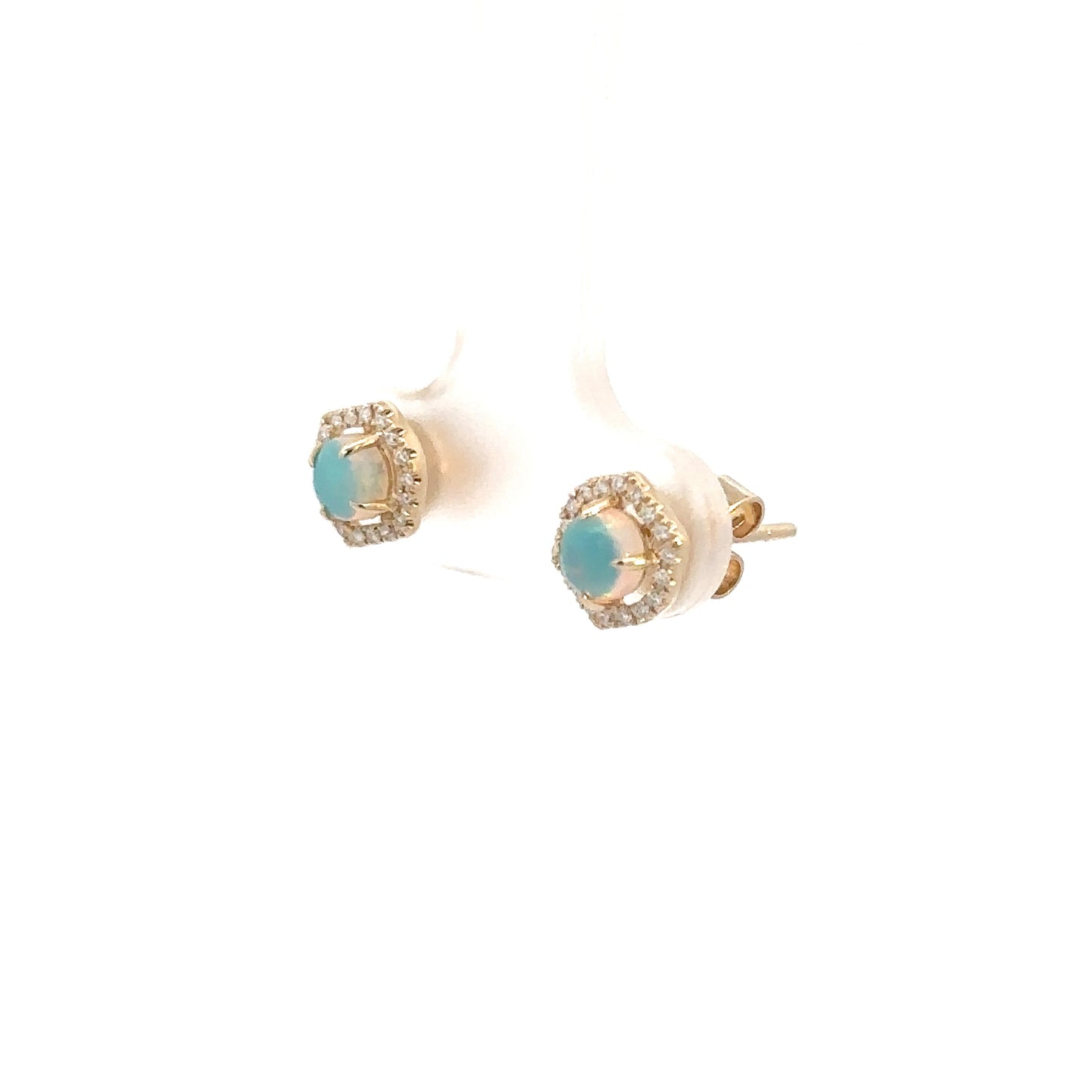 14k Yellow Gold Diamond & Opal Earrings