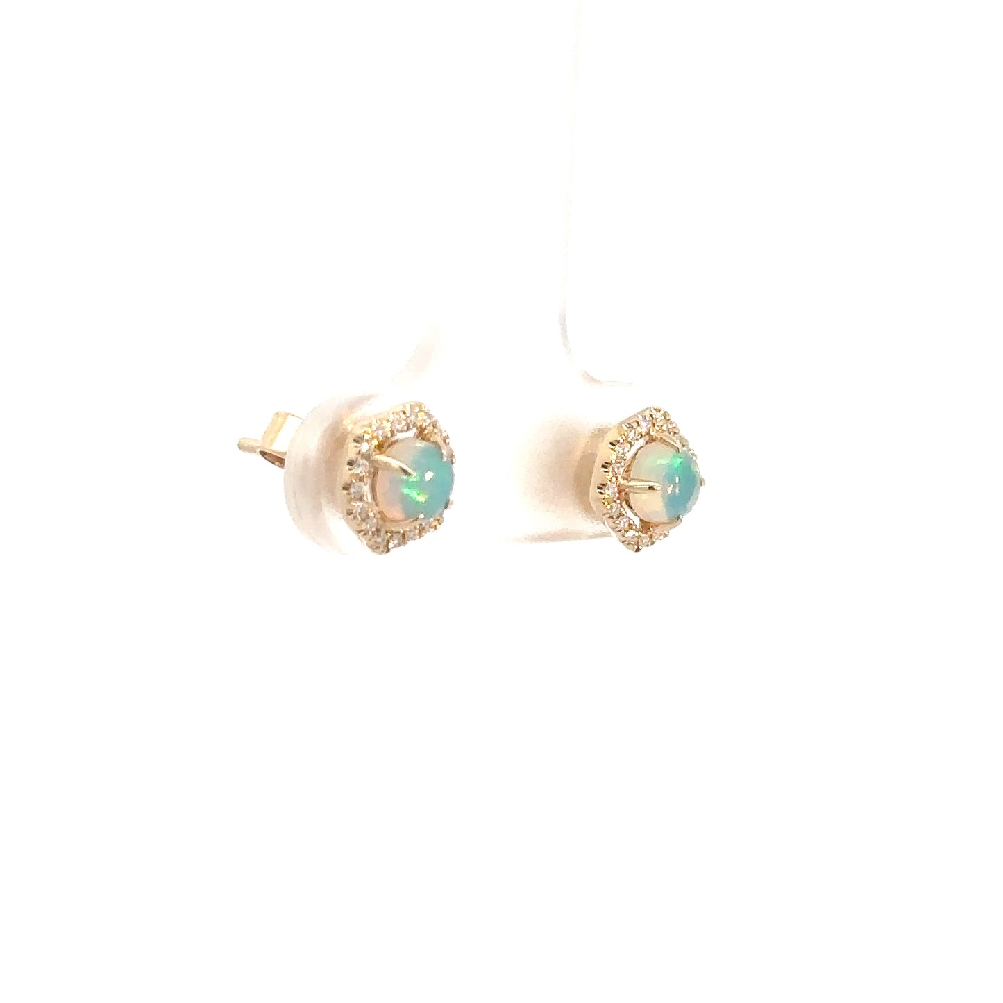 14k Yellow Gold Diamond & Opal Earrings
