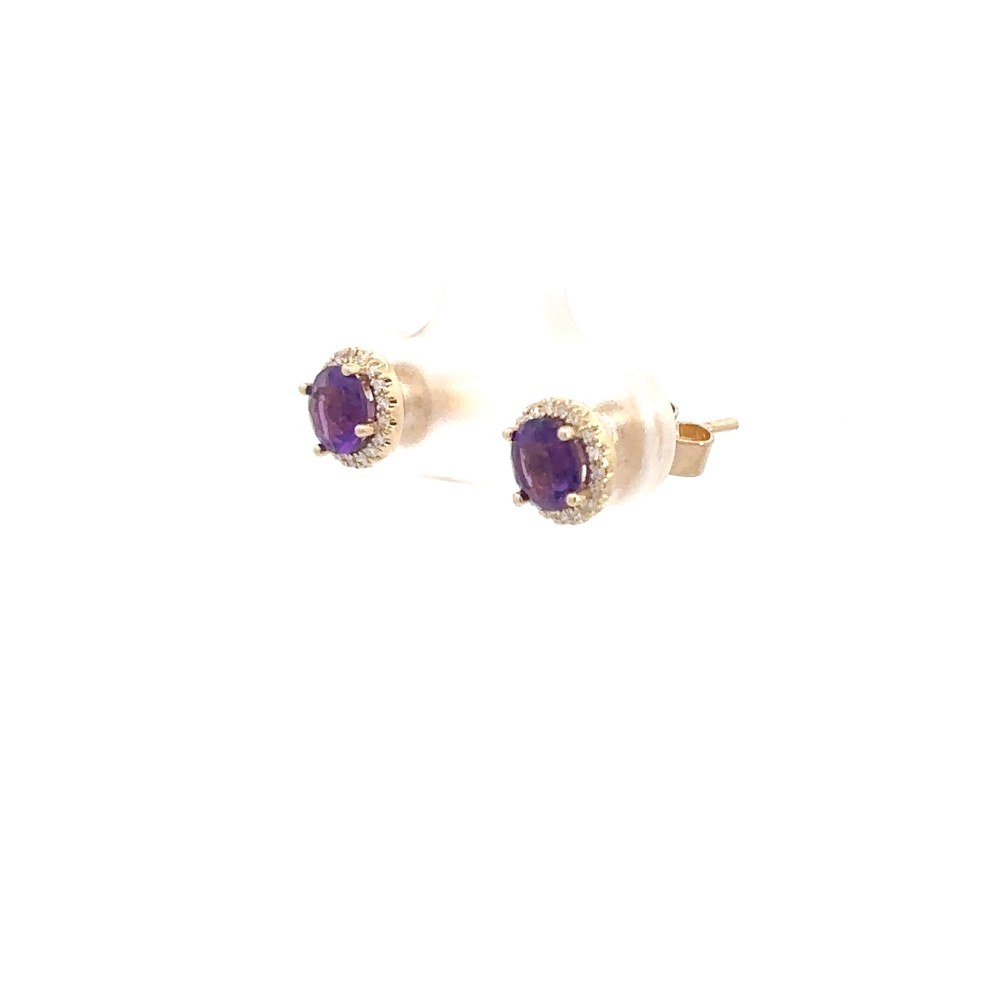 14k Yellow Gold Amethyst and Diamond Studs .07cttw