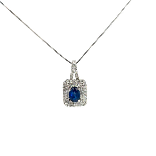 14k White Gold Sapphire & Diamond Pendant .50cttw
