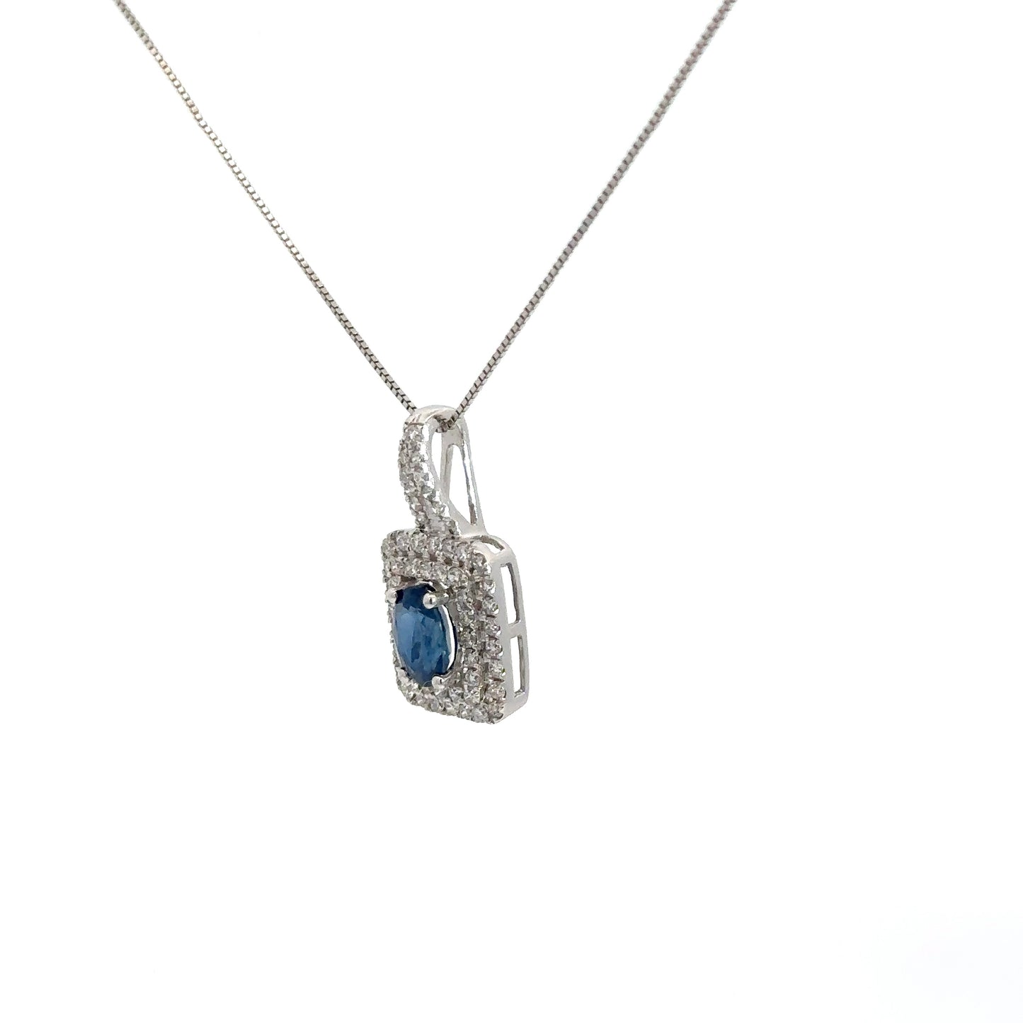 14k White Gold Sapphire & Diamond Pendant .50cttw