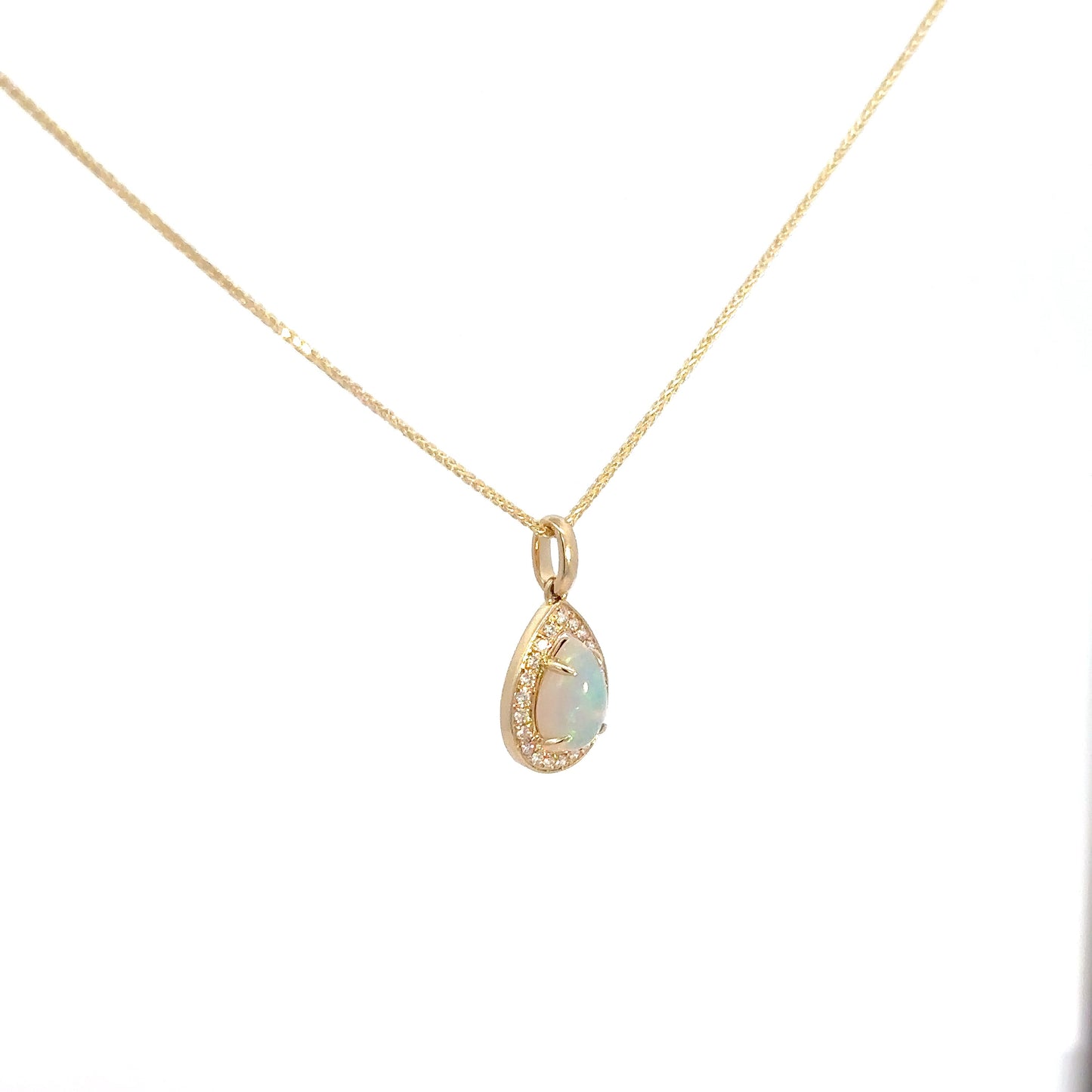 14k Yellow Gold Opal & Diamond Pendant