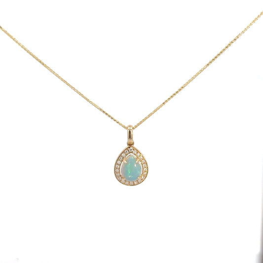 14k Yellow Gold Opal & Diamond Pendant