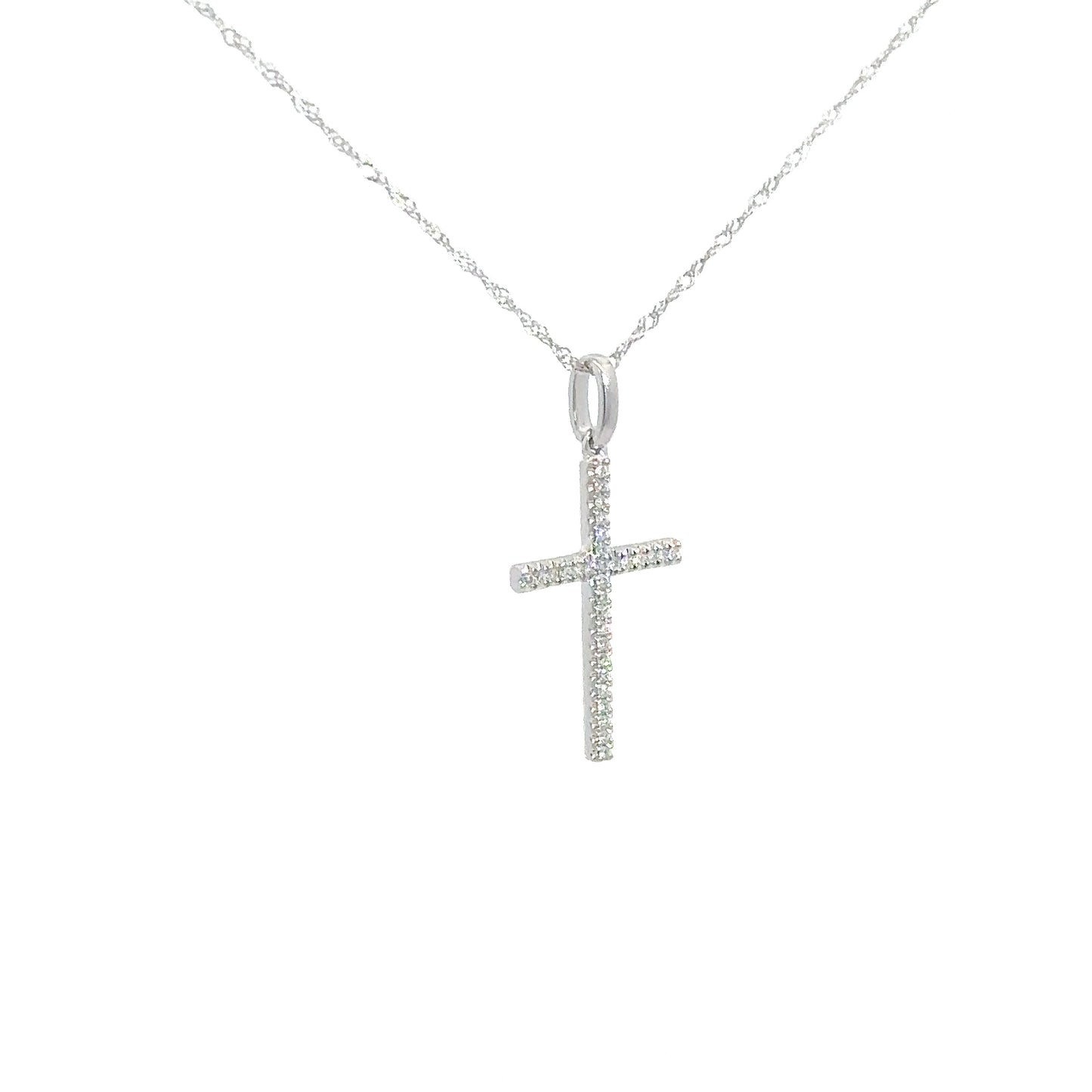 14k White Gold Diamond Cross 1/10cttw