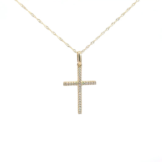 14k Yellow Gold Diamond Cross 1/10cttw