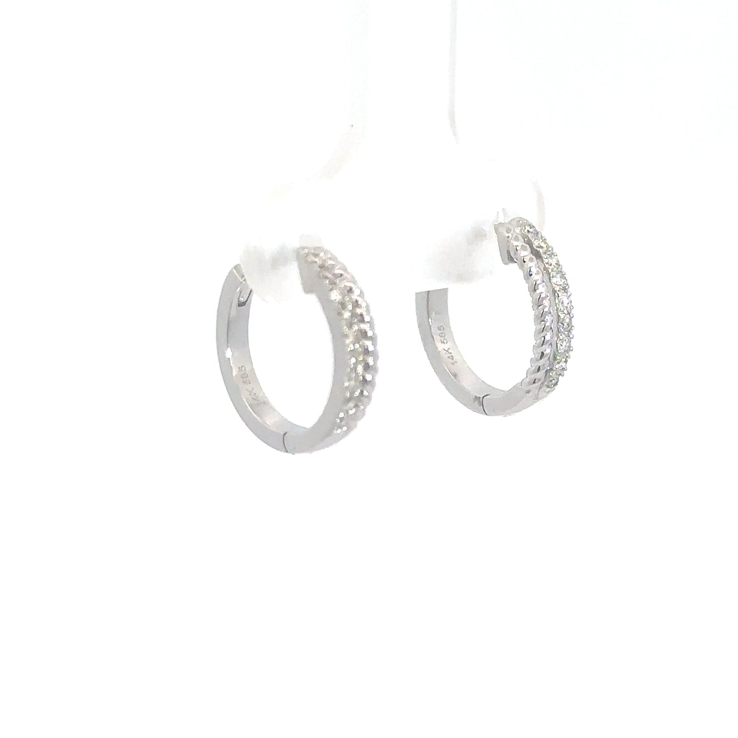 14k White Gold Diamond Hoop Earrings .16cttw