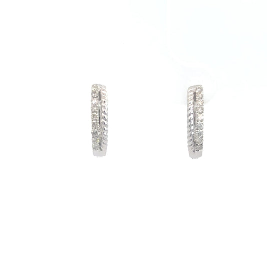 14k White Gold Diamond Hoop Earrings .16cttw