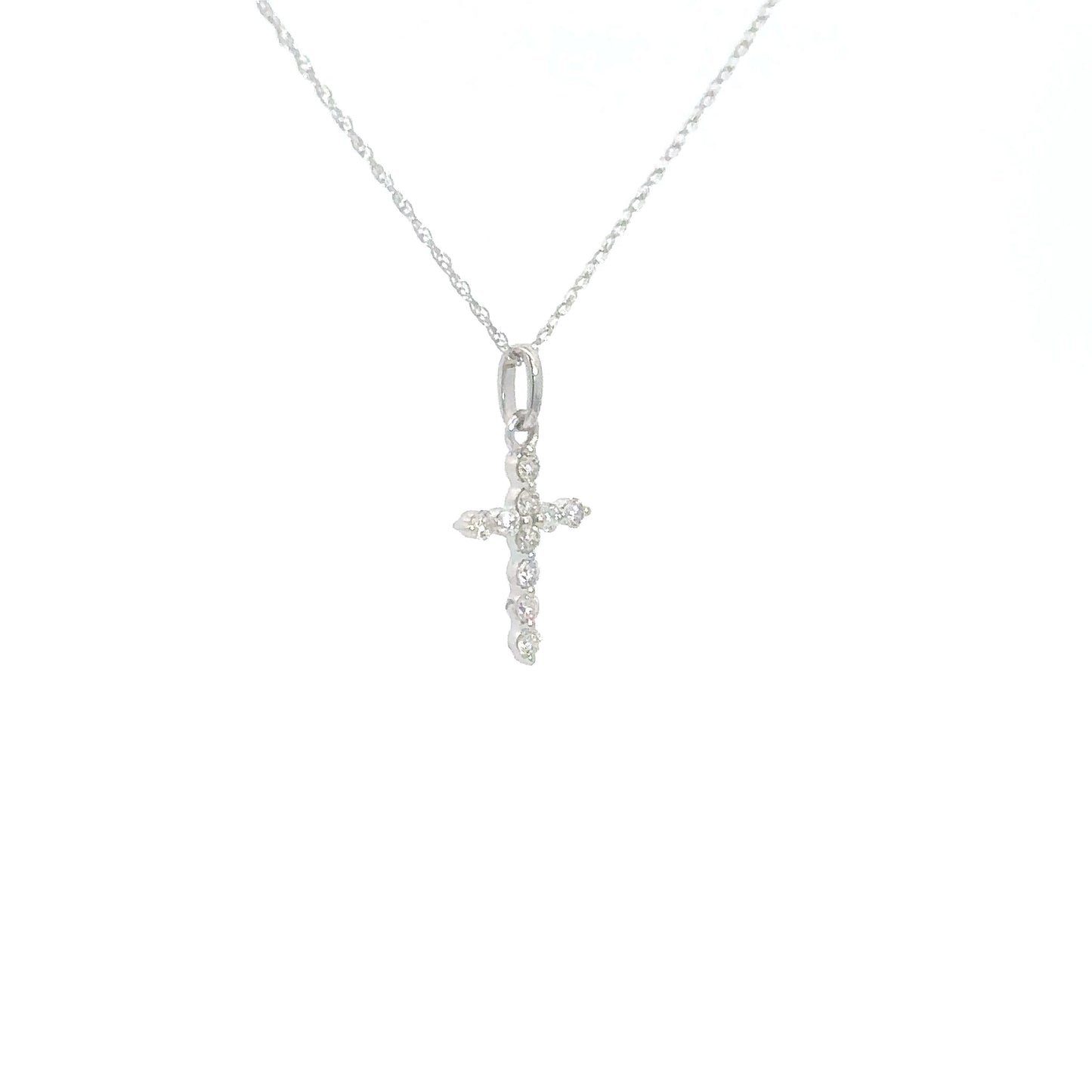 14k White Gold Diamond Cross .18cttw