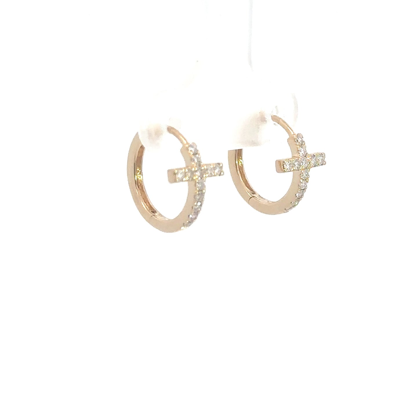 14k Yellow Gold Diamond Cross Hoops .24cttw