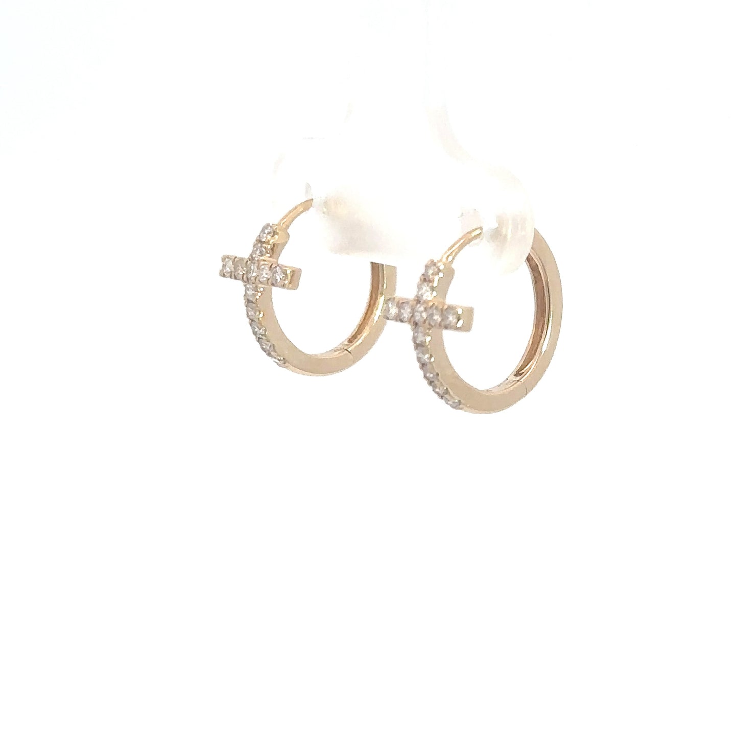 14k Yellow Gold Diamond Cross Hoops .24cttw
