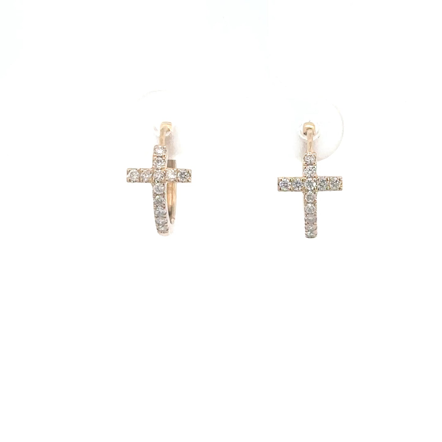 14k Yellow Gold Diamond Cross Hoops .24cttw