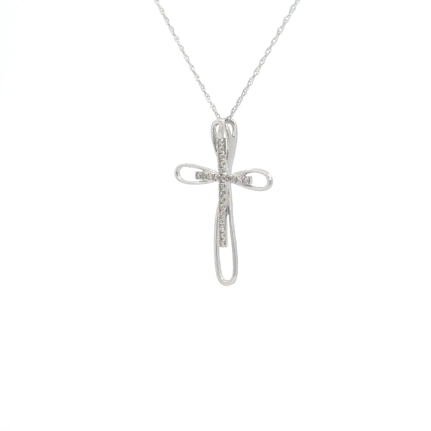 14k White Gold Diamond Cross .07cttw