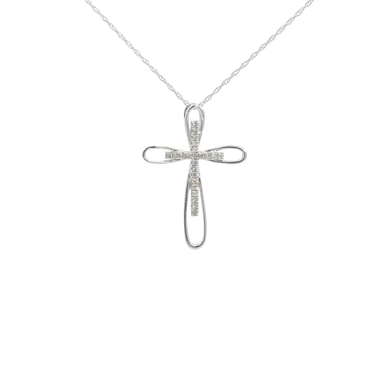 14k White Gold Diamond Cross .07cttw